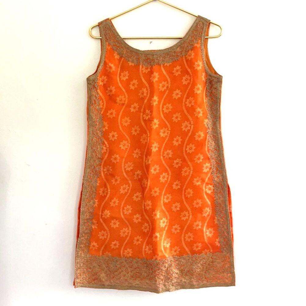 VINTAGE Boho Indian Kurta style sleeveless orange